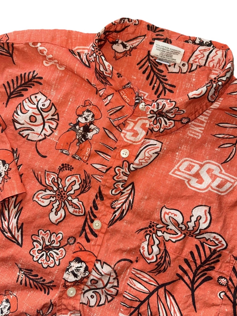 Oklahoma State Button Up Wes and Willy Hawaiian Floral Shirt XXL OSU Cowboys